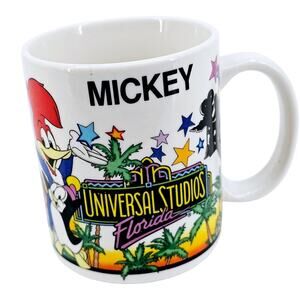 Vintage Universal Studios Florida Coffee Mug Cup MICKEY Woody Woodpecker
